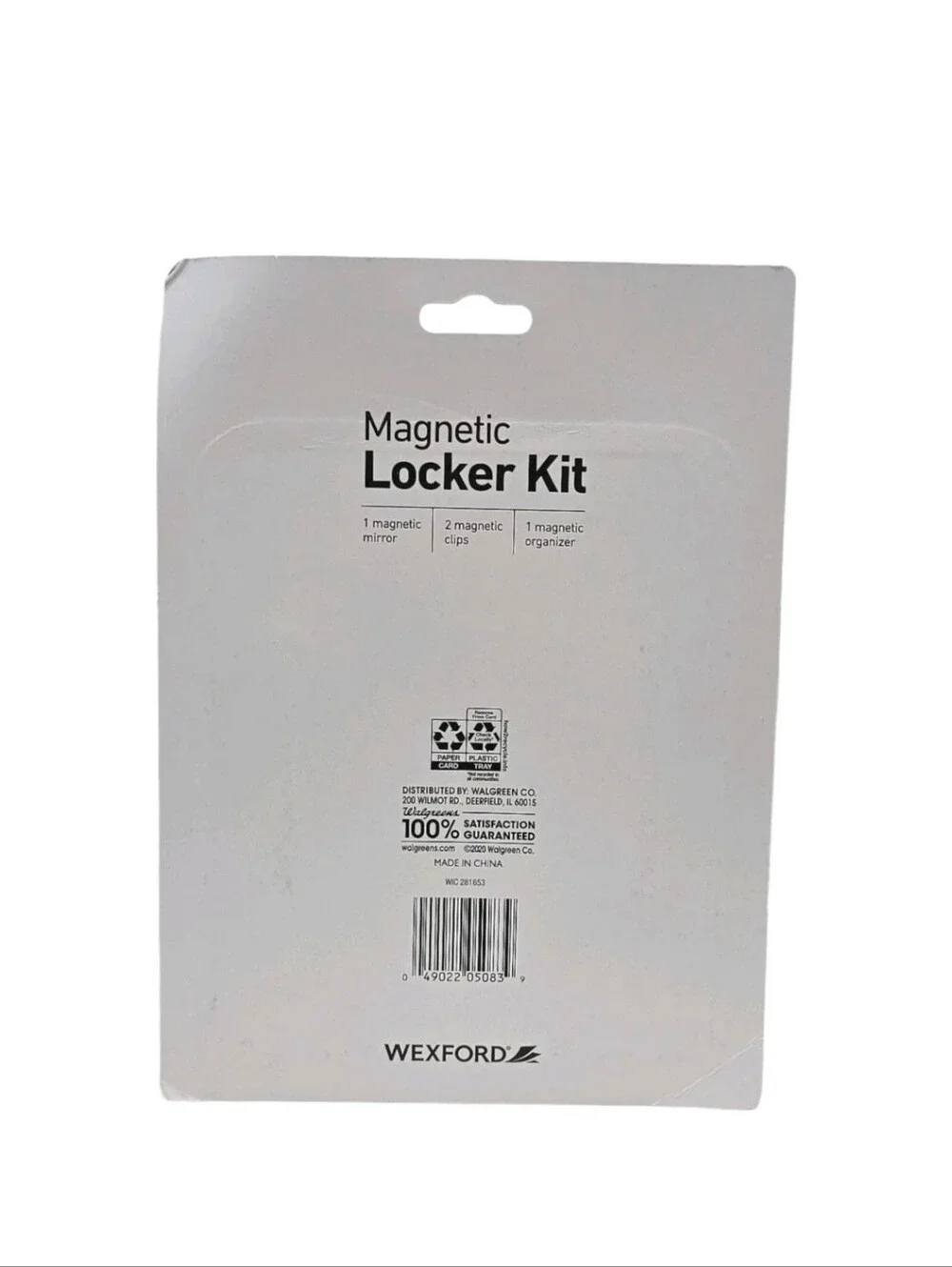 Wexford 4pc Locker Kit Magnetic Black Organizer, Mirror & 2 Clips Office NEW